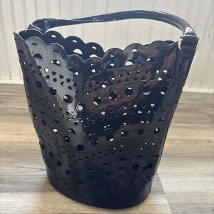 Neiman Marcus Black Patent Leather Cut Out Tote Luxury Old Money Handbag